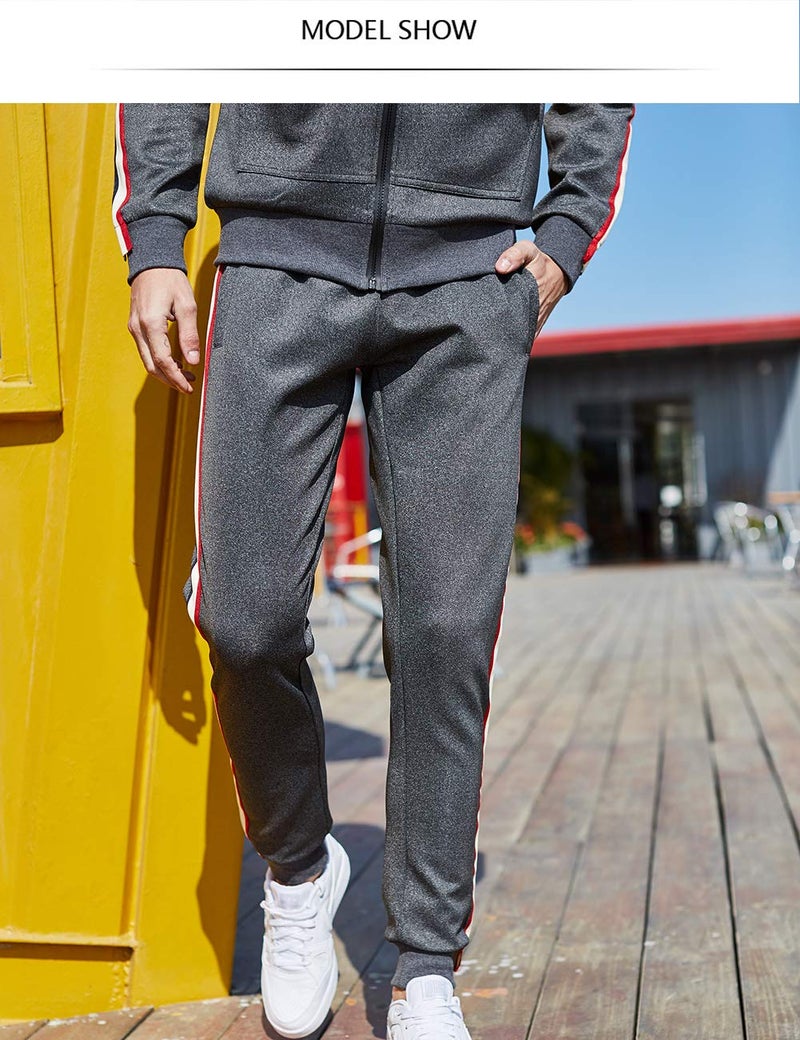 DUOFIER Men's Hooded Athletic Tracksuit Full Zip Casual Jogging Gym Sweat Suits Black - Image 5